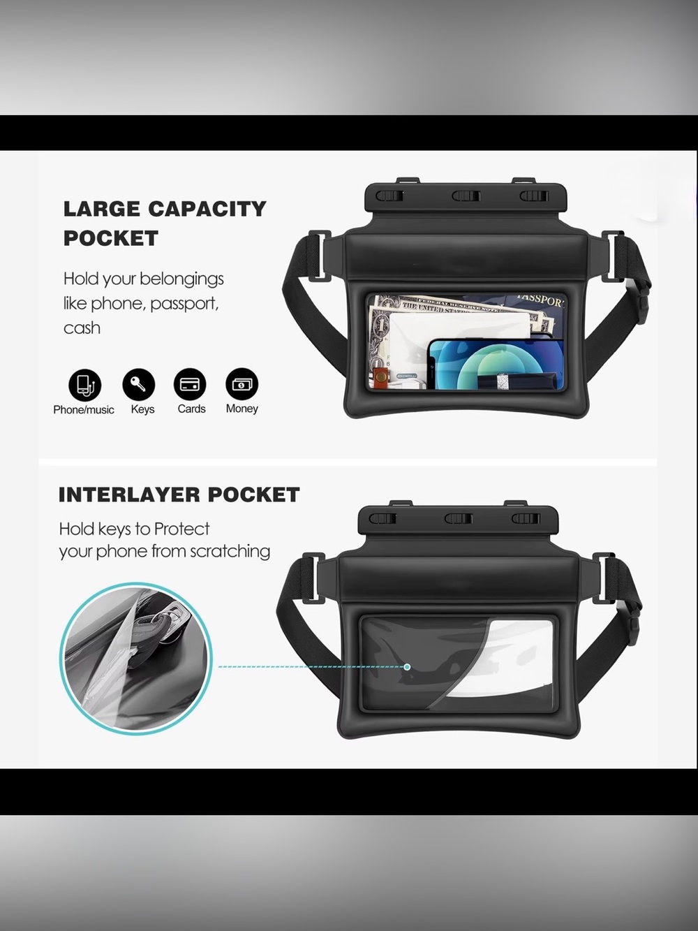 *new* No Boundaries Waterproof Clear Belt Bag with Black Strap